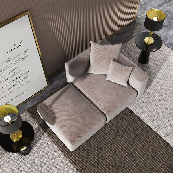 Unbranded 90.55 in. Wide Square Arm Corduroy Deep Seat Modula Sofa Couch with Removable Cover,Ottoman in Brown