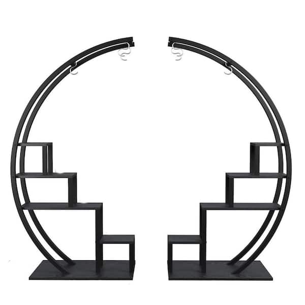 5-Tier 2-Piece Metal Plant Stand Half Moon Shape Garden Plant Holder, Round Flower Shelf Rack (23.6 in. H W x 356 in. H)