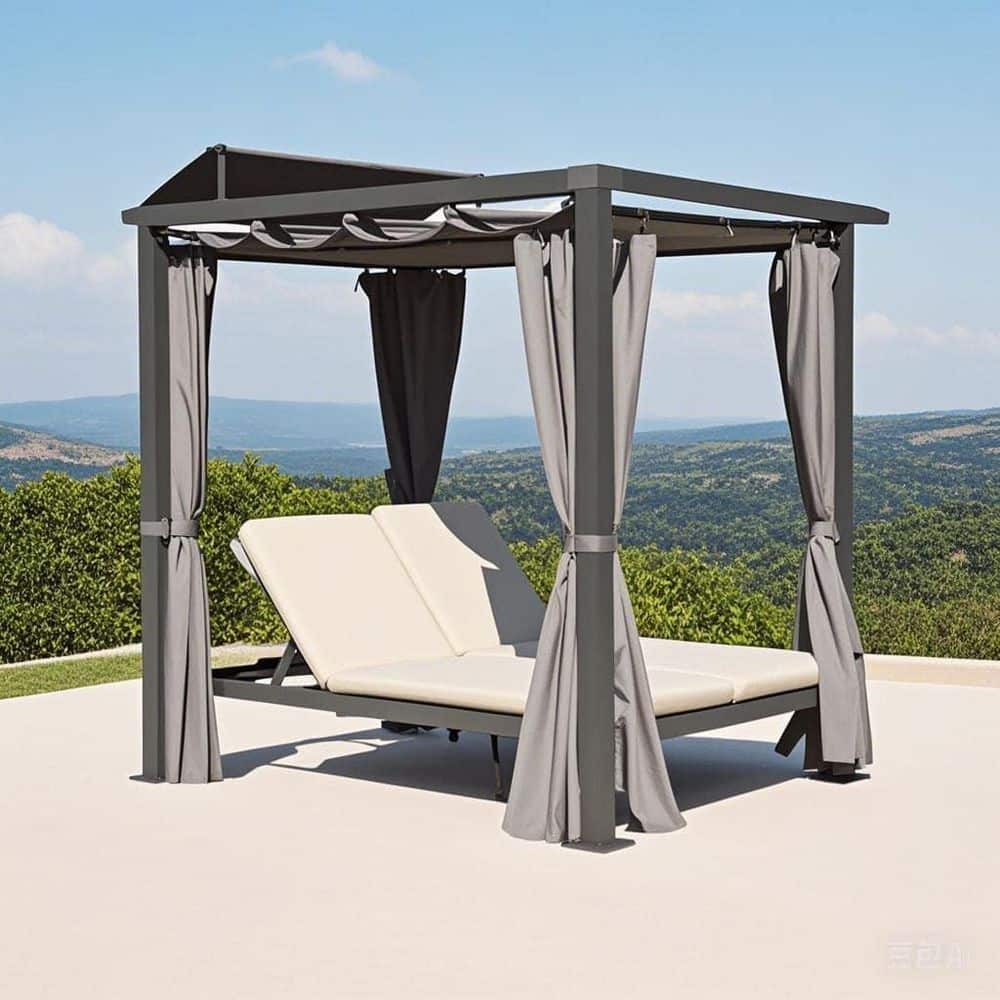 Aluminum Outdoor Patio Day Bed with Retractable Canopy Bed, Double Chaise L