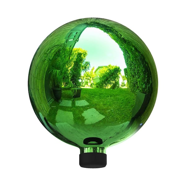 10 in. Dia Indoor/Outdoor Glass Gazing Globe Festive Yard Decor, Green