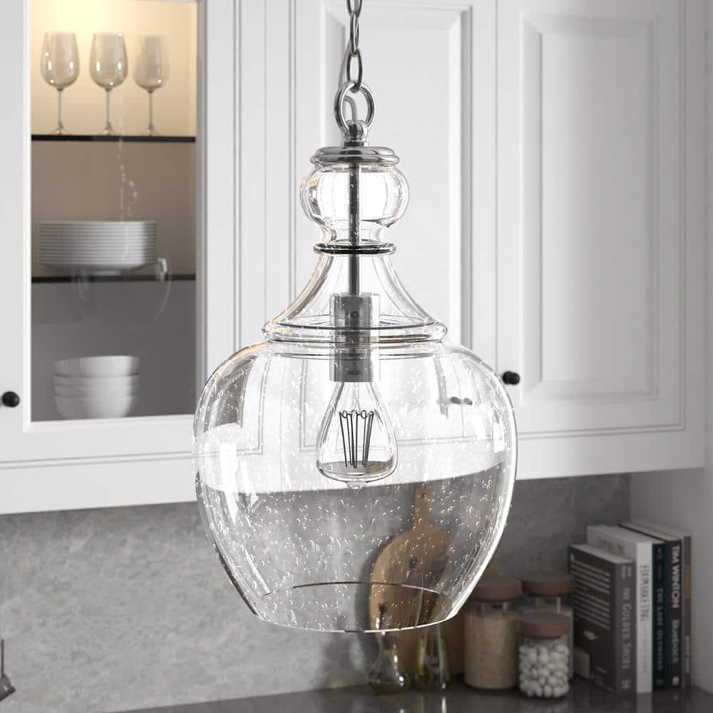 Brushed Nickel 11" Glass Drum Pendant Light