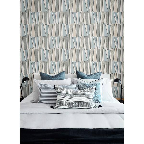 Aquamarine Geometric Shadows Nonwoven Paper Non-Pasted Wallpaper Roll (Covers 57.5 sq. ft.)