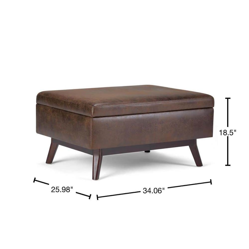 Owen Distressed Chestnut Brown Faux Leather Storage Ottoman