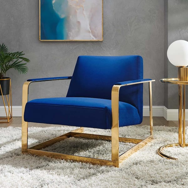 MODWAY Seg Performance Velvet Accent Chair in Gold Navy
