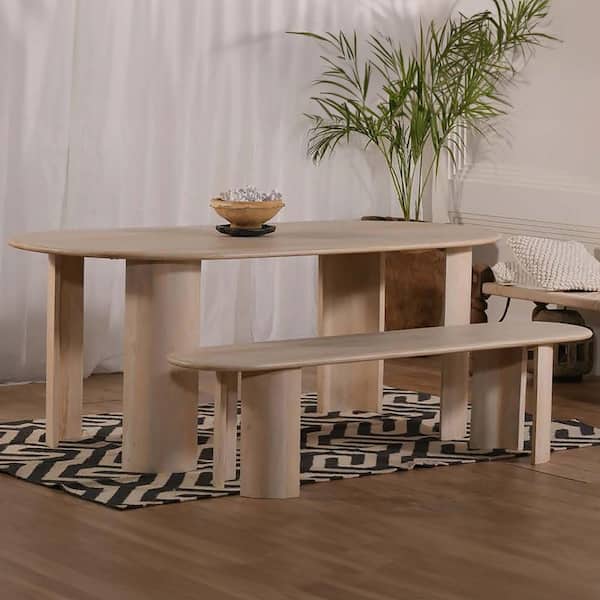PRIMO INTERNATIONAL Blythe Whitewash Solid Wood Backless Dining Bench 70 in.