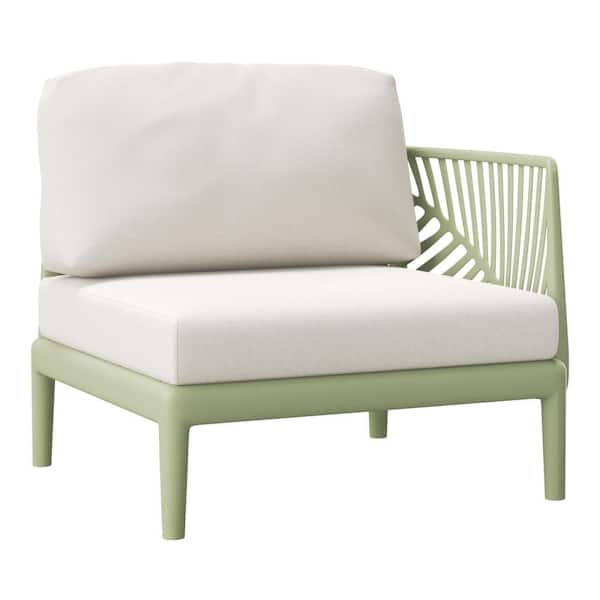 Frond and Form Outdoor Patio Deep Seating Green Poly Plastic All Weather Right Arm Club Chair with Ivory Cushions