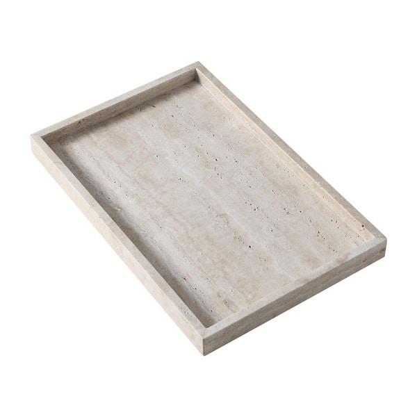 Rectangular Natural Travertine Stone Decorative Serving Tray with Non-Slip Pads, 15 in. x 10 in. for