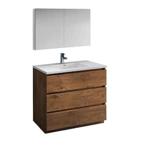Lazzaro 42 in. Modern Bathroom Vanity in Rosewood with Vanity Top in White with White Basin and Medicine Cabinet