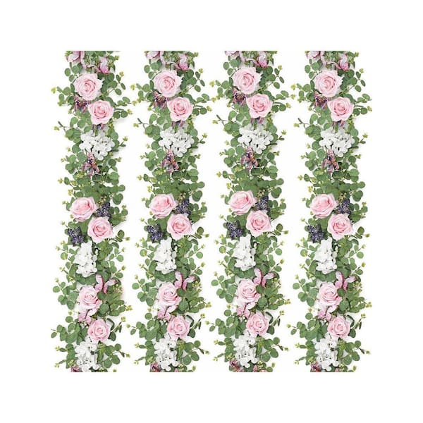 4 Pack 6 ft. Pink Artificial Rose Hydrangea Flower Garland with
