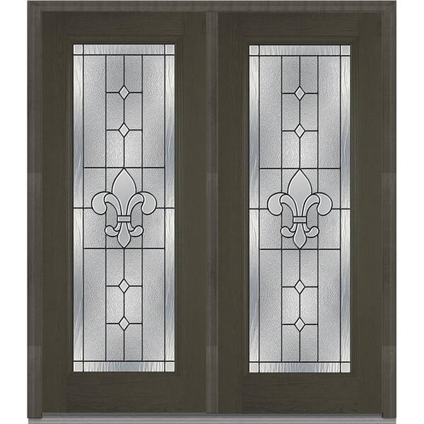 MMI Door 64 in. x 80 in. Carrollton Left-Hand Inswing Full Lite Decorative Glass Stained Fiberglass Oak Prehung Front Door