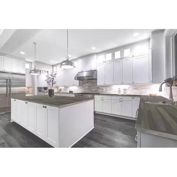 Interbuild 6.2 ft. L x 36 in. D, Acacia Butcher Block Island Countertop, Finished in Organic White with Square Edge
