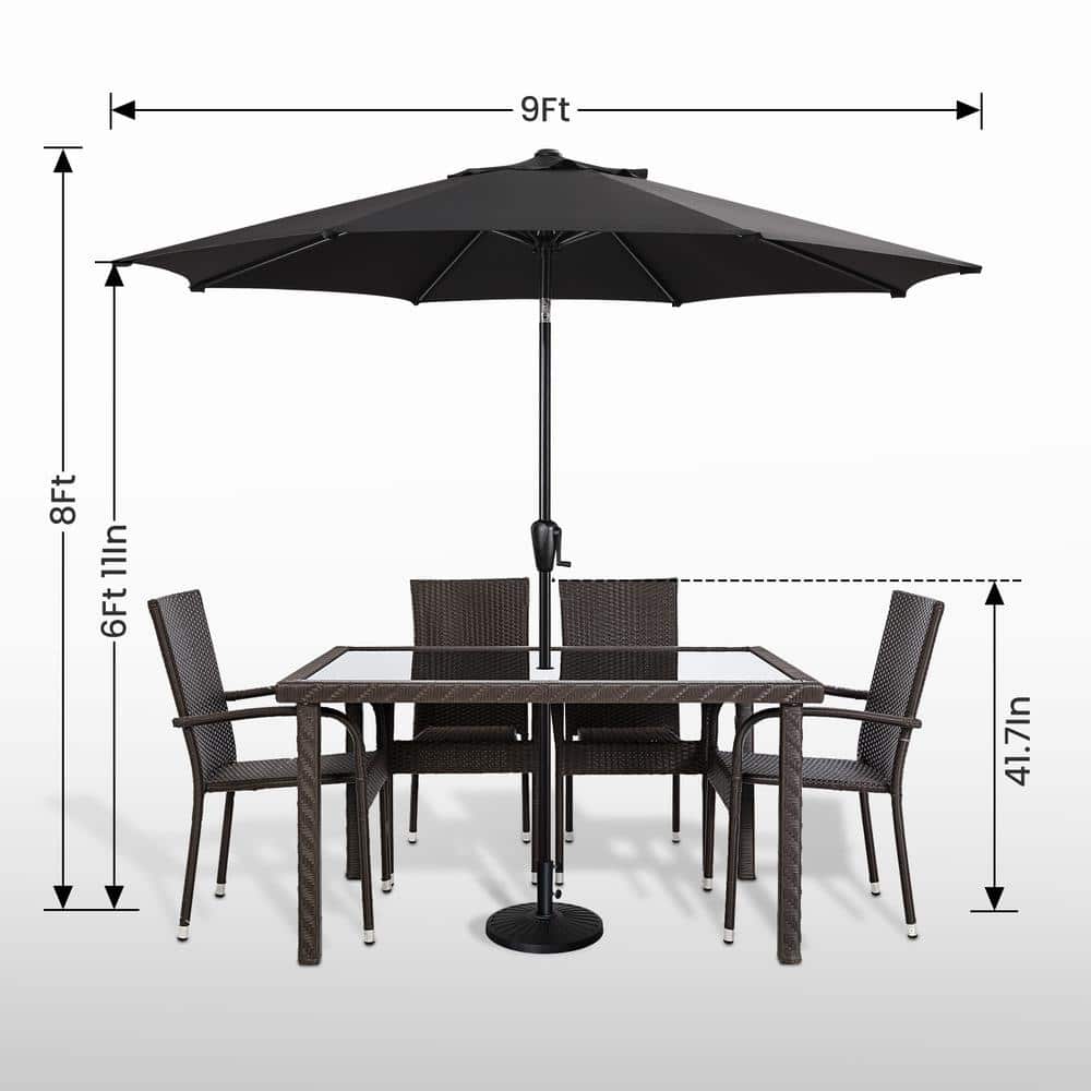 Sun-Ray 9' Black Round Market Umbrella with Push Button Tilt and Crank