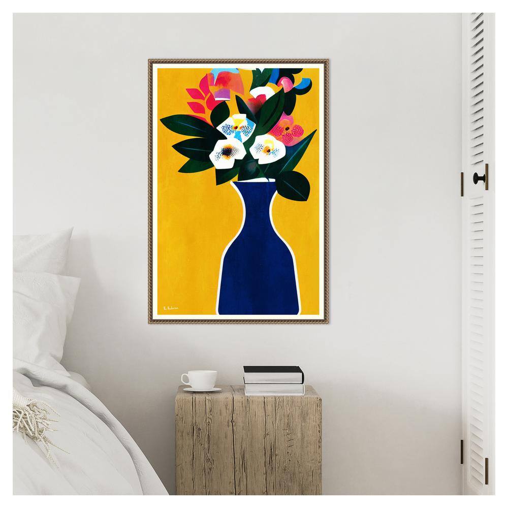 Sunshine Flowers Abstract Canvas Print with Bronze Frame