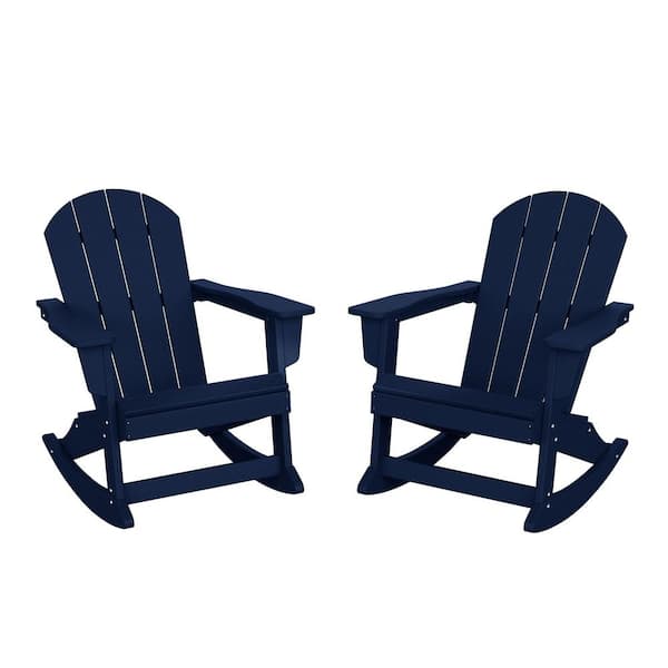 Laguna 2-Pack Fade Resistant Outdoor Patio HDPE Poly Plastic Classic Adirondack Porch Rocking Chairs in Navy Blue