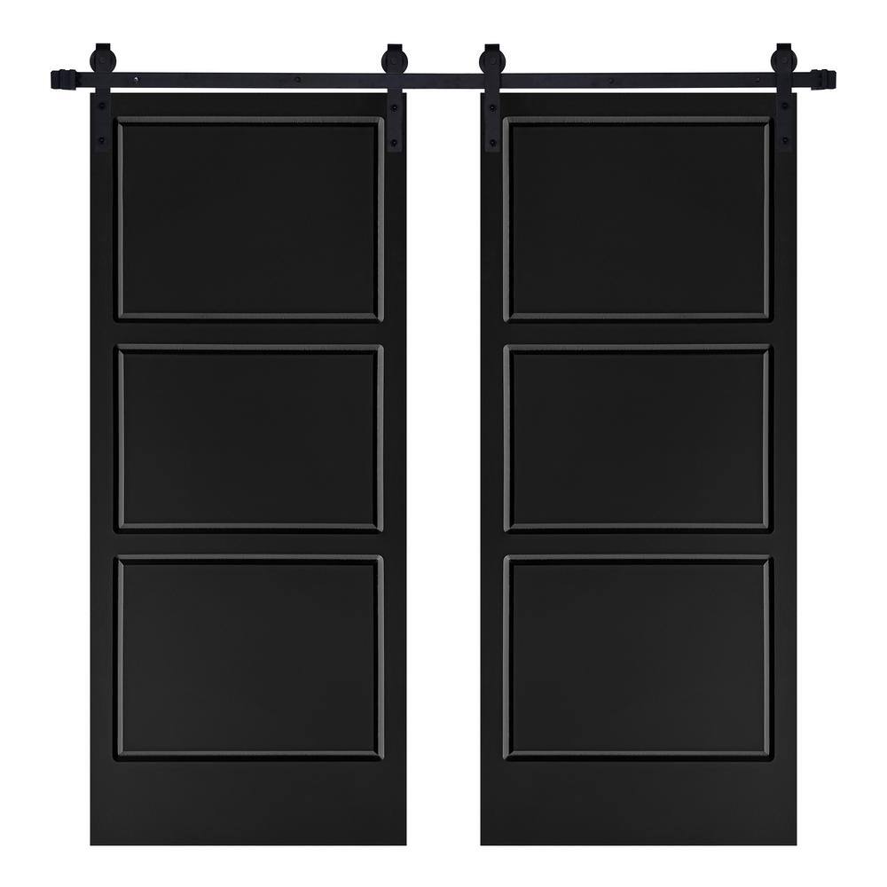 Modern THREE PANEL Designed 84 in. x 84 in. MDF Panel Black Painted Double Sliding Barn Door with Hardware Kit price history on PriceWatchPro