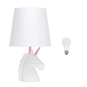 15.5 in. White and Pink Glitter Sparkling Unicorn Table Lamp, with LED Bulb