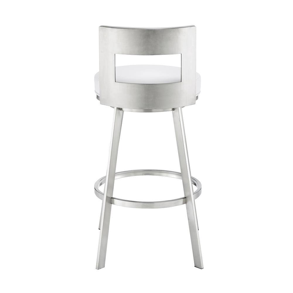 White Faux Leather Swivel Counter Stool with Metal Frame