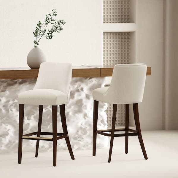 Manhattan Comfort Beever Modern 32.7 in. Cream Wood Frame Bar Stool with Chenille Upholstered Seat (Set of 2)