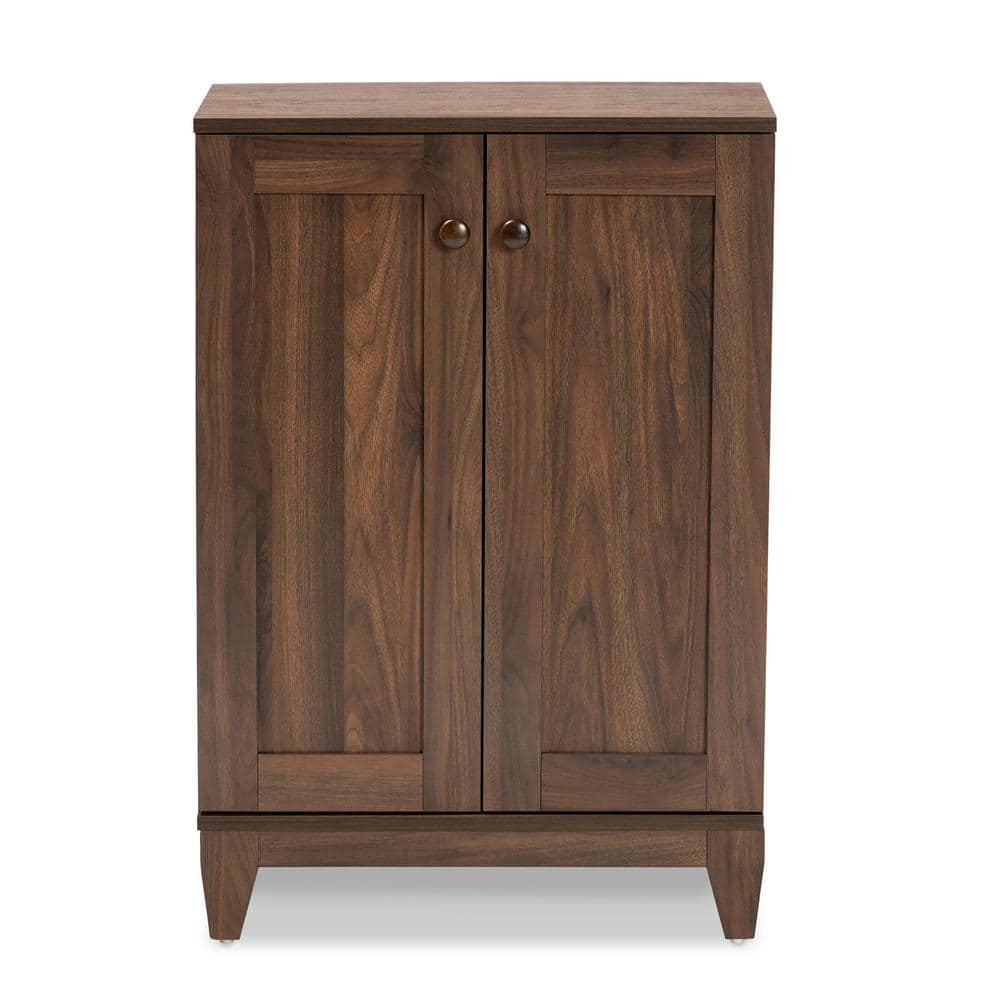Walnut Brown Wood 2-Door Shoe Storage Cabinet
