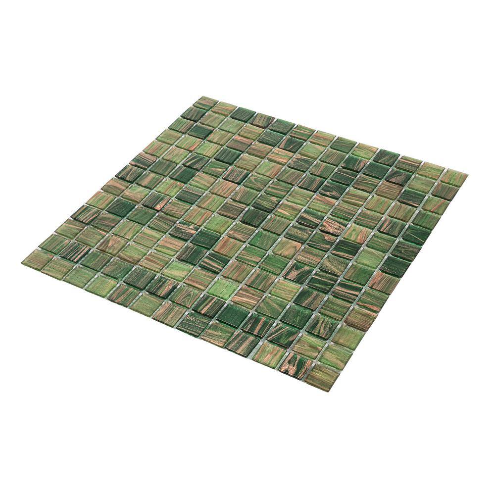 Mingles 12" x 12" Glossy Green Glass Mosaic Tile