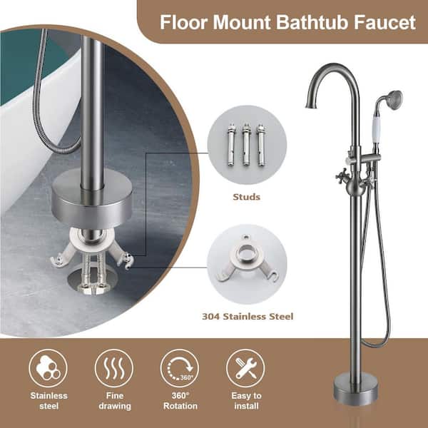 45-1/4 in. 2-Handle Freestanding Tub Faucet with Hand Shower Head in Brushed Nickel