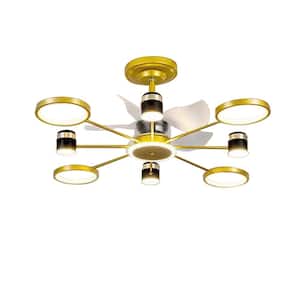 45 in. 8-Light Gold Ceiling Fan with Light and Remote, Indoor Modern LED Chandelier Ceiling Fan with Starry Pattern