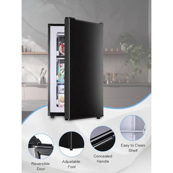 3.2 Cu. ft Upright Freezer Compact in Black Stainless with Removable Shelves for Bedroom, Office, Kitchen