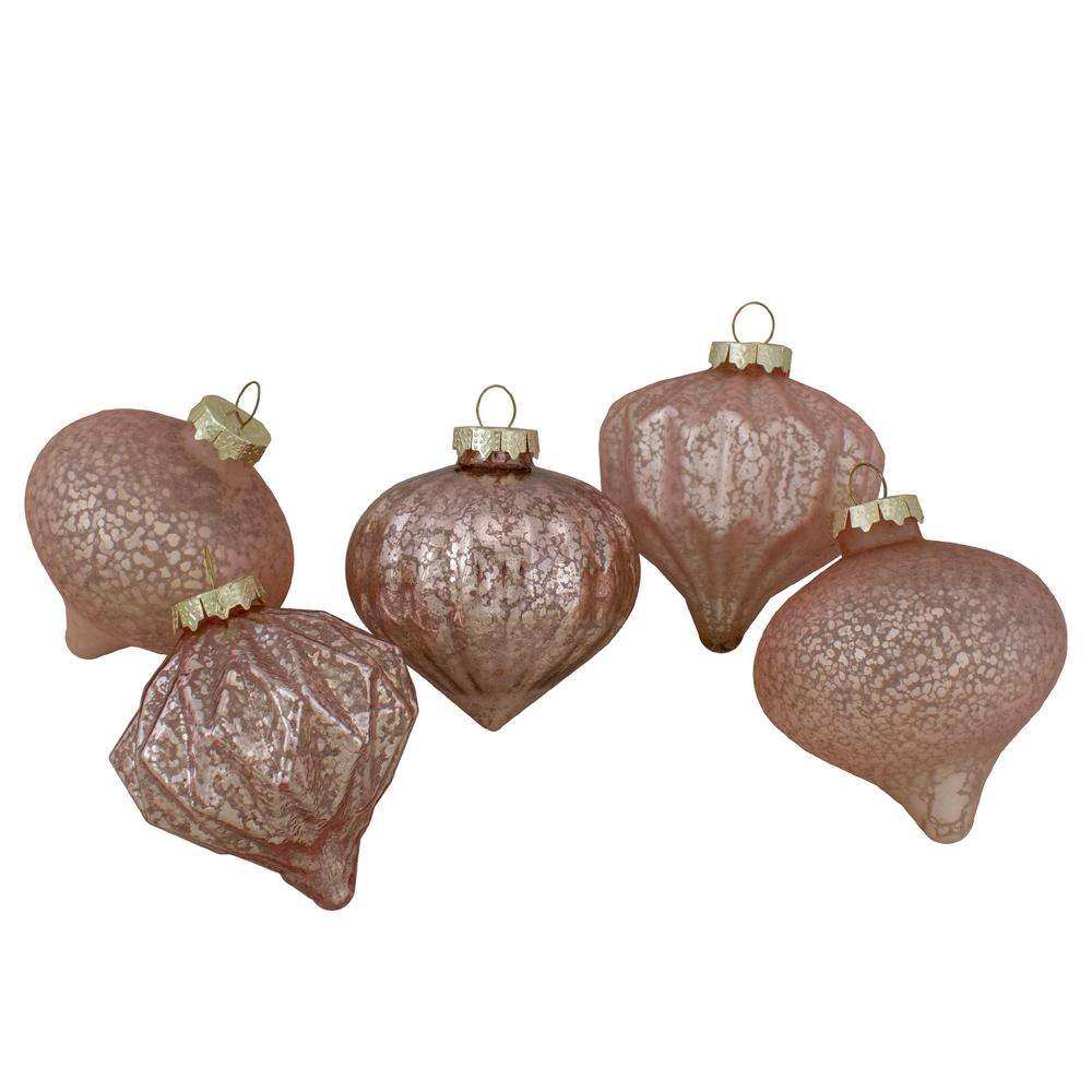Set of 12 Blush Pink Glass Finial and Ball Ornaments
