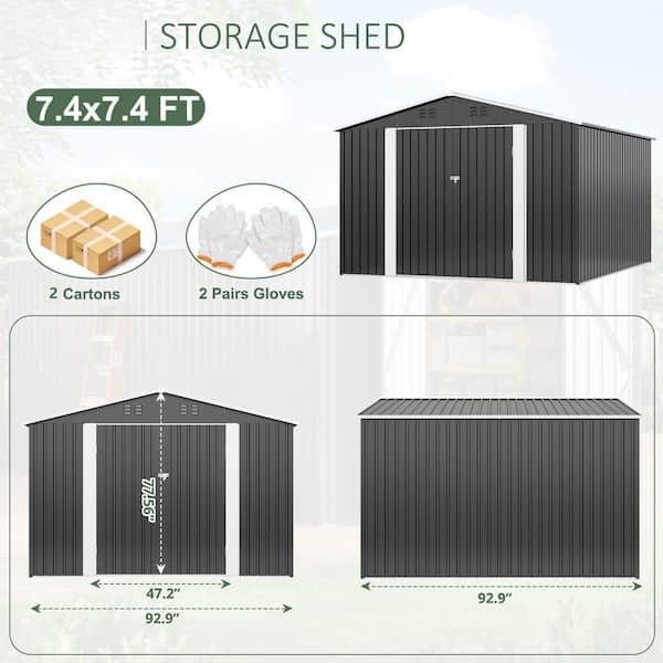 7.4 ft. W x 7.4 ft. D Metal Outdoor Storage Shed with Floor, Lockable Doors and Vents (64 sq. ft.)