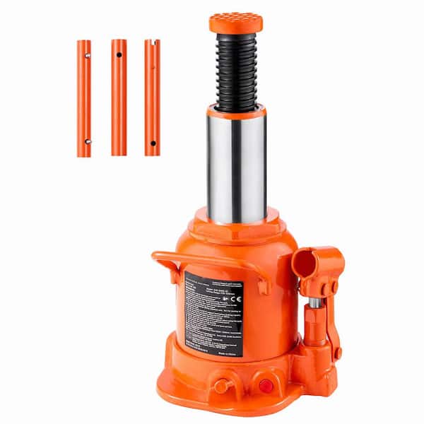 Hydraulic Bottle Jack, 20 Ton/44092 lbs. Welded Bottle Jack w/ 6.69 in.-12.6 in. Lifting Range and 3-Section Long Handle