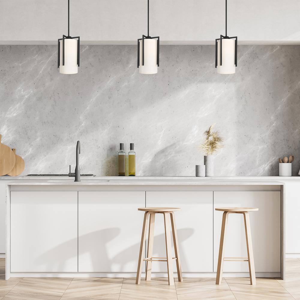 Cambria Matte Black 14.75" Outdoor-Indoor Etched Opal Glass Pendant