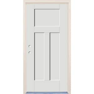 36 in. x 80 in. 3-Panel Craftsman Right-Hand Alpine Fiberglass Prehung Front Door w/4-9/16 in. Frame and Nickel Hinges