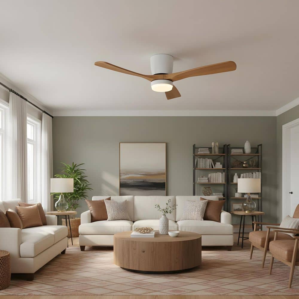 52 in. LED Indoor White Low Profile Ceiling Fan with Light Kit, Remote Control price history on PriceWatchPro
