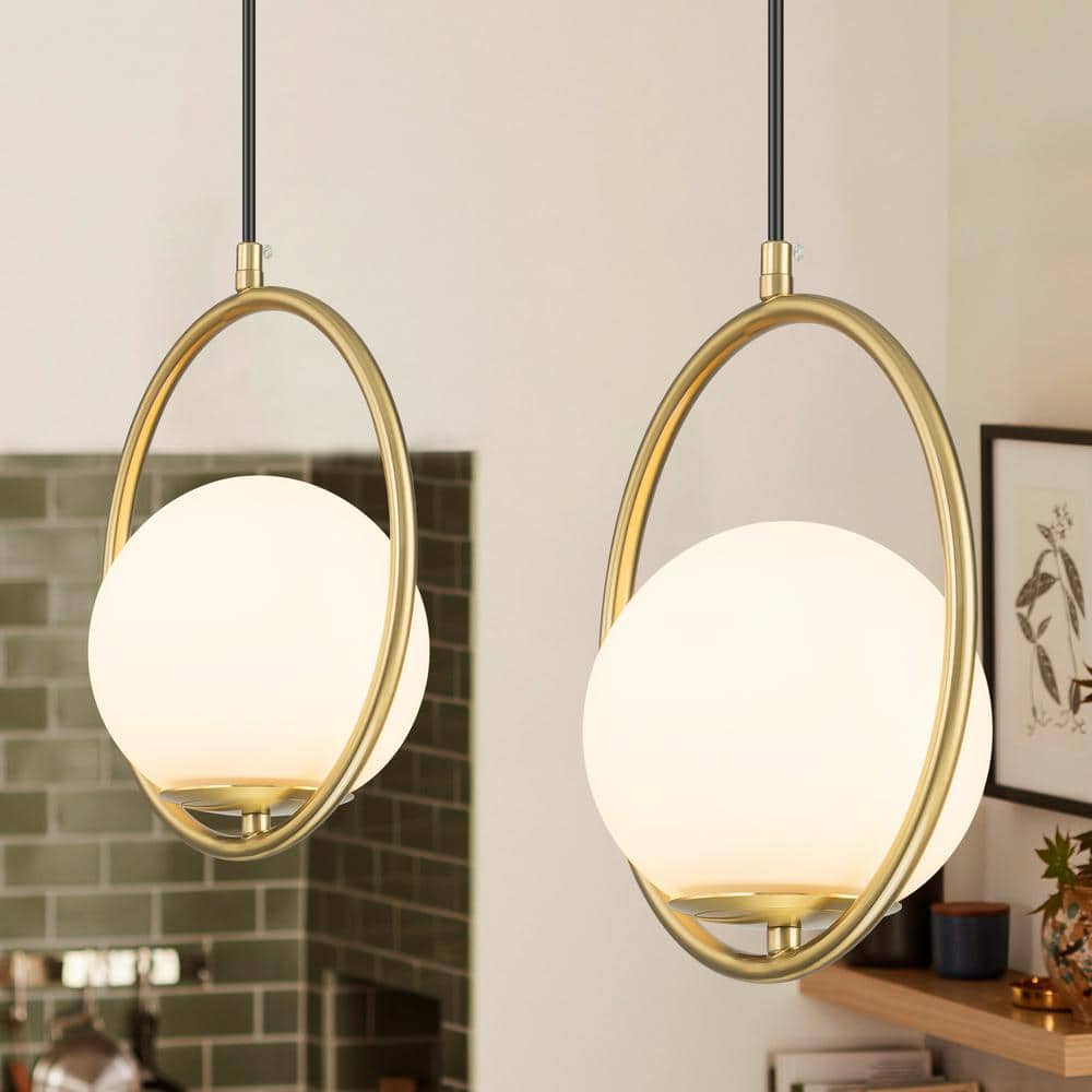 1-Light Gold Mid-Century Modern Circle Globe Pendant with Hand-blown Opal Glass Shade price history on PriceWatchPro