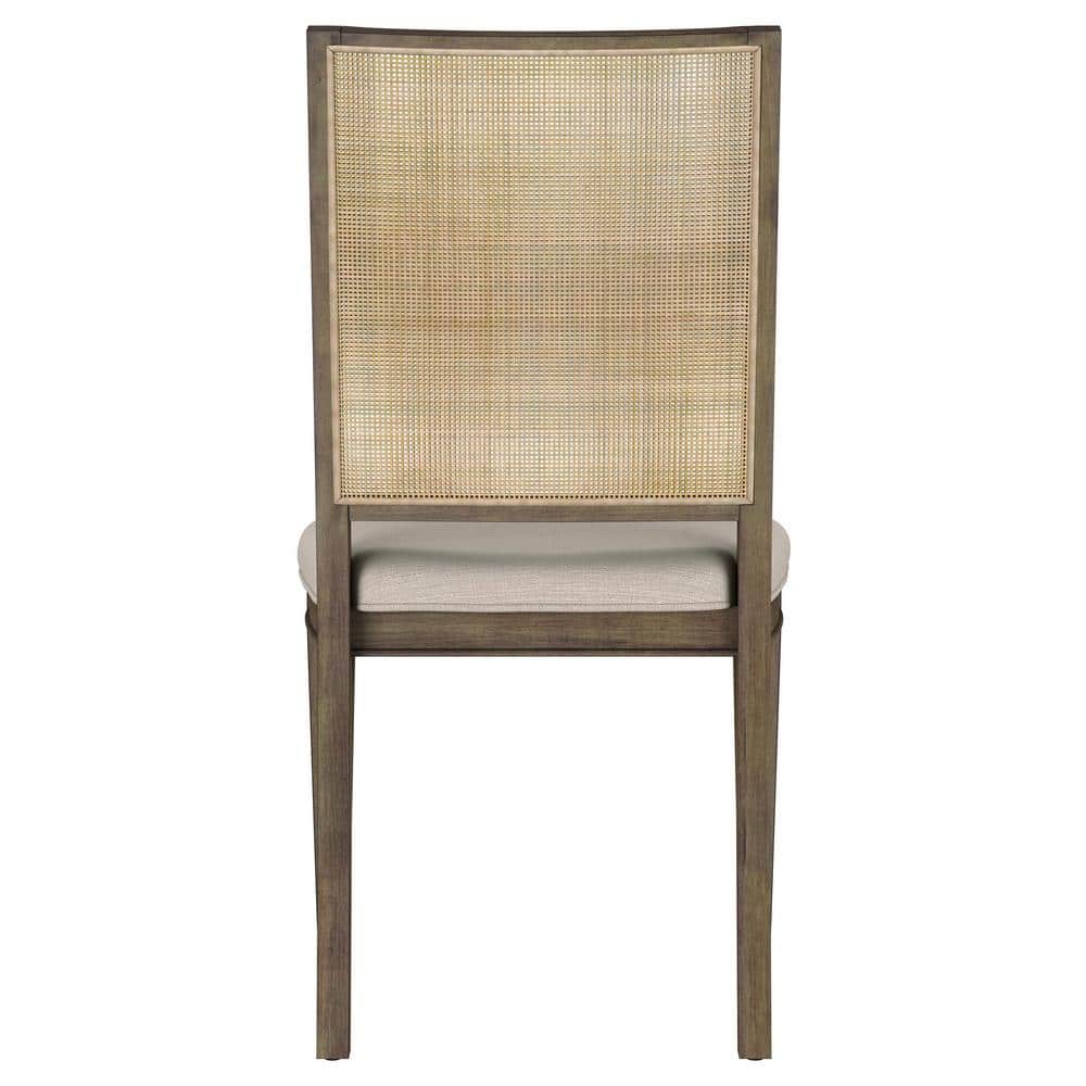 Beige Rattan Cane Back Transitional Side Chair Set