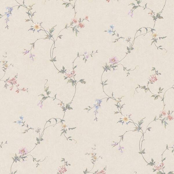 Brewster Connie Beige Small Floral Trail Wallpaper