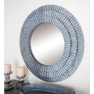 37 in. x 37 in. Round Framed Gray Wall Mirror
