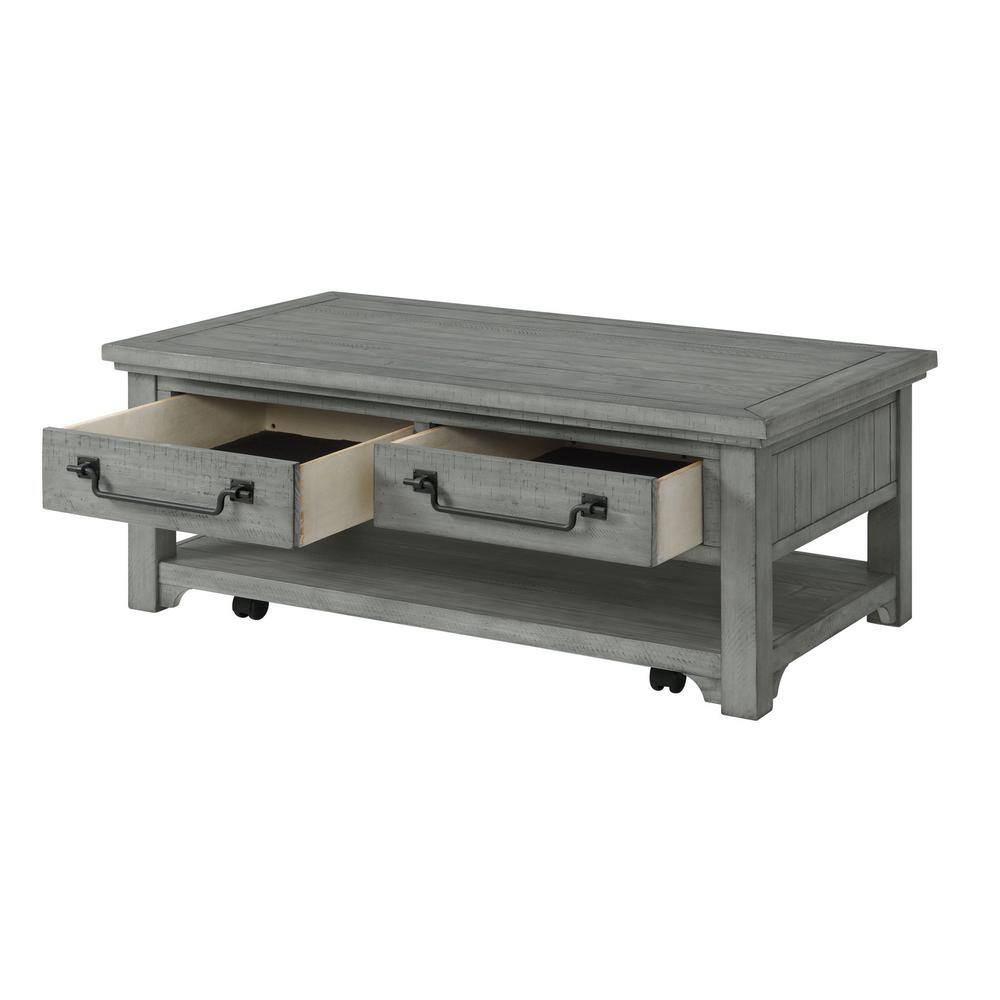 Dove Grey Solid Pine Rectangular Coffee Table with Storage