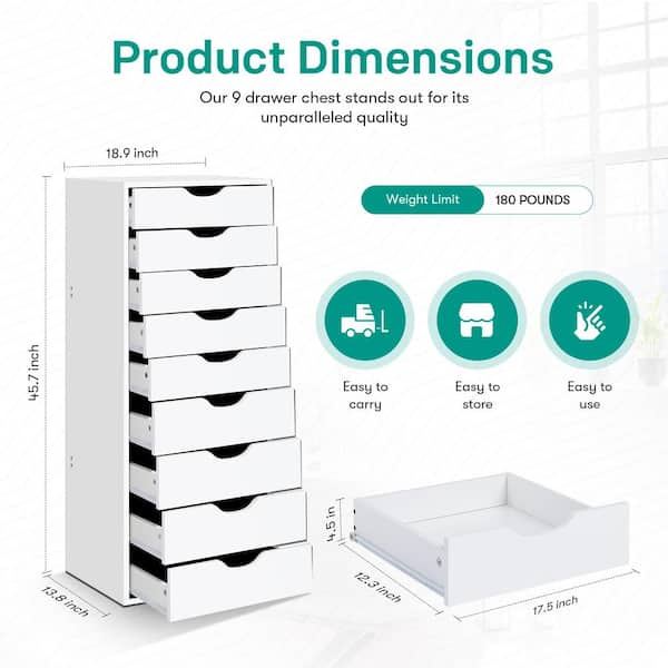 HOMESTOCK White 9 Drawer Dresser Tall Dressers for Bedroom Kids Dresser  w/Storage Shelves Small Dresser for Closet Makeup Dresser 21003W - The Home  Depot