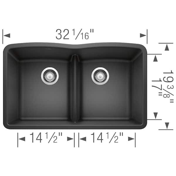 Diamond Undermount Granite 32 in. x 19.25 in. 50/50 Double Bowl Kitchen Sink in Anthracite