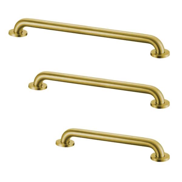 3-Pack 18 in. 36 in. and 42 in. Stainless Steel Grab Bar in Brushed Gold for Commercial and Residential Restrooms