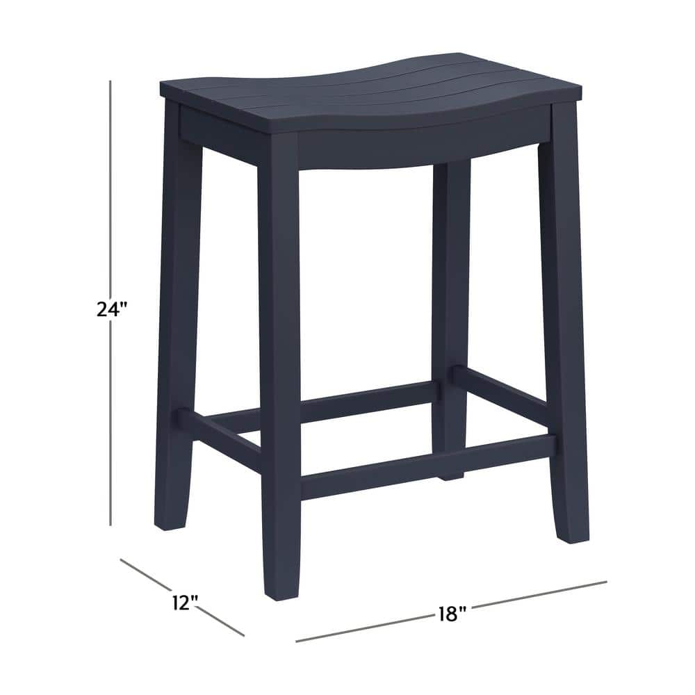 Navy Wood Backless Saddle Style Bar Stool