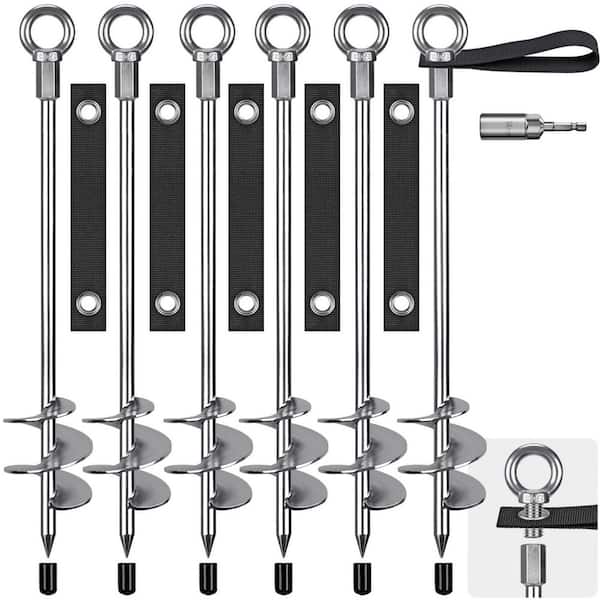 30 in. Spiral Mobile Home Anchors, 6 Piece Earth Anchor Heavy Duty Shed Anchor Kit with Straps
