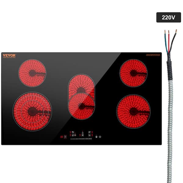 Electric Cooktop 36 in. 5 Burners Built-in Electric Stove Top 8600W Ceramic Top Radiant Cooktop with Glass Panel Radiant