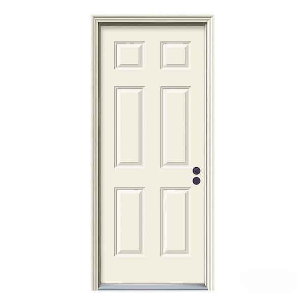 JELD-WEN 32 in. x 80 in. 6-Panel Primed Steel Prehung Left-Hand Inswing Front Door w/Brickmould