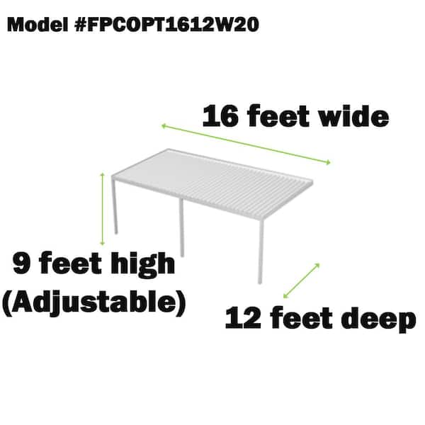 Optima High Performance 16 ft. x 12 ft. 20 lbs. White Snow Load Patio Cover with 3-Posts and High-Grade Aluminum Chassis
