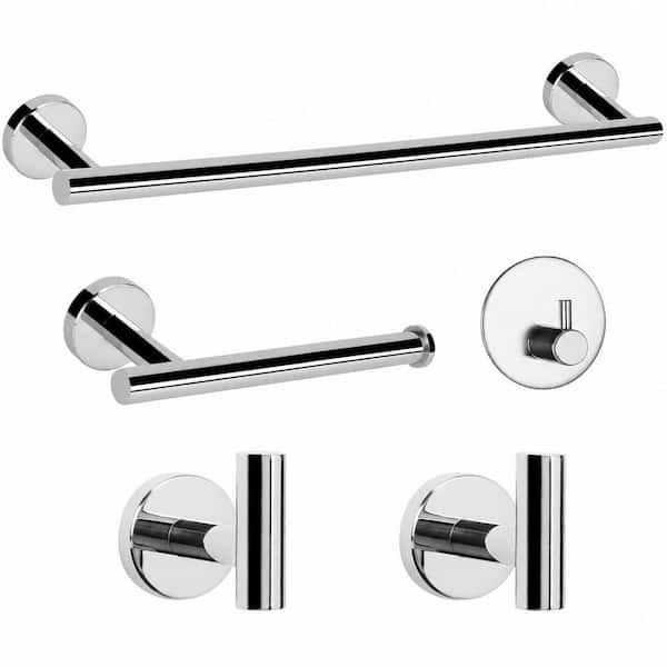 5-Piece Stainless Steel Bathroom Hardware Set with 16 in. Towel Bar, Toilet Paper Holder and Hooks in Chrome for Bath
