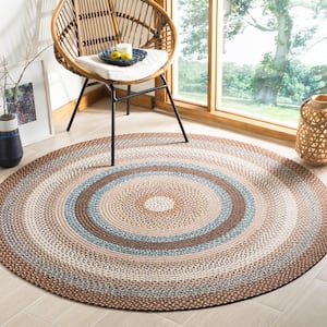Braided Brown/Multi 3 ft. x 3 ft. Border Geometric Round Area Rug