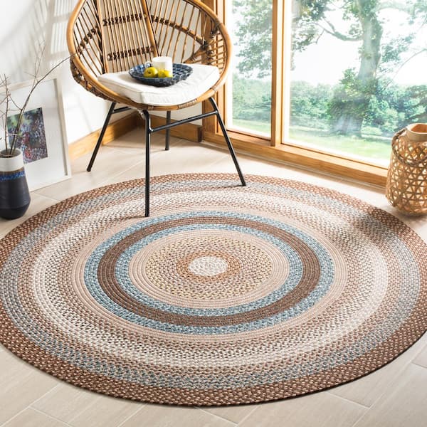 Braided Brown/Multi 8 ft. x 8 ft. Round Border Area Rug