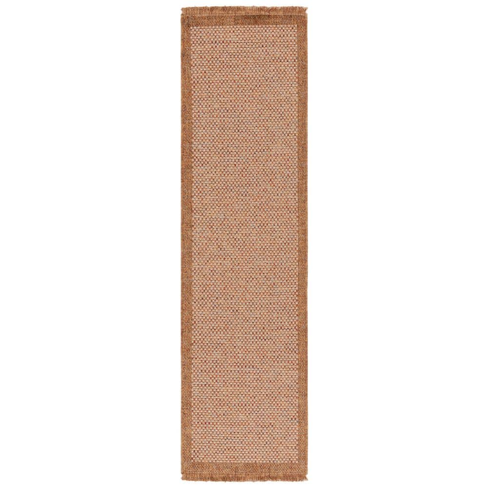 SAFAVIEH Wicker 2 ft. x 8 ft. Natural/Brown Solid Border Runner Rug ...